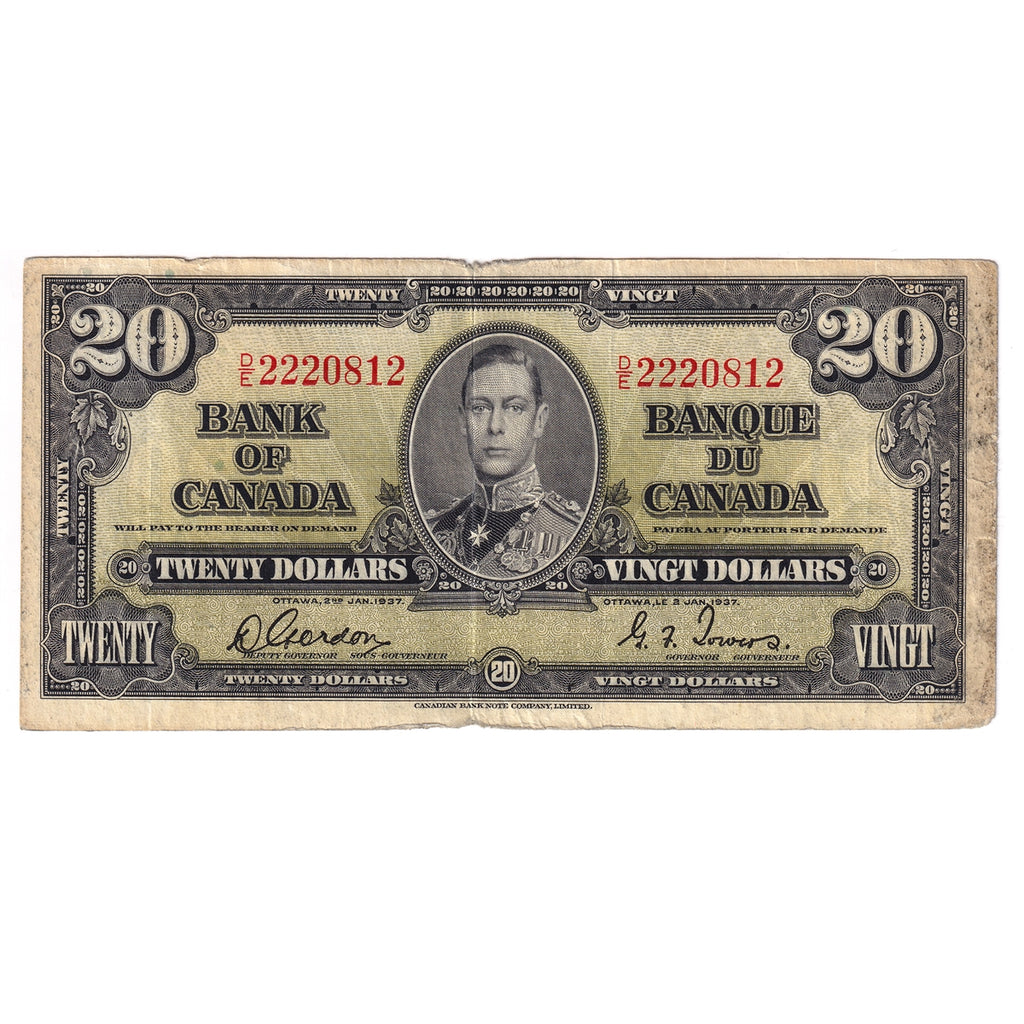 BC-25b 1937 Canada $20 Gordon-Towers, D/E, Circ