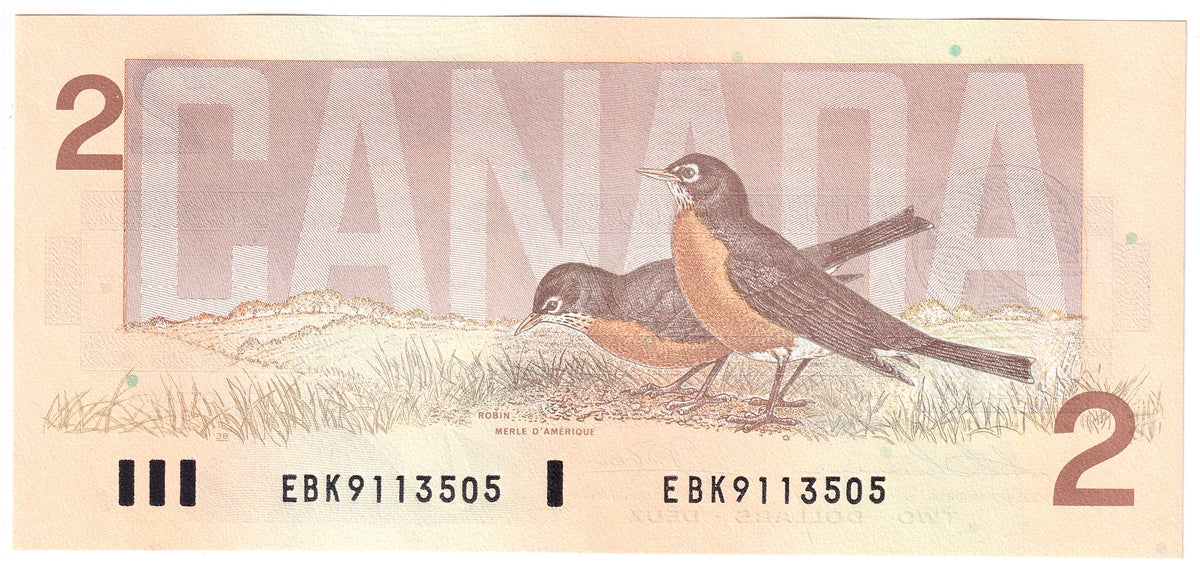 BC-55b-i 1986 Canada $2 Thiessen-Crow, EBK, Choice Uncirculated (CUNC63)