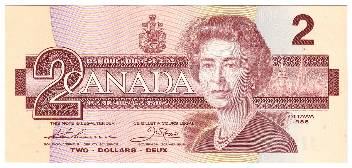 BC-55b-i 1986 Canada $2 Thiessen-Crow, EBV, Choice Uncirculated (CUNC63)