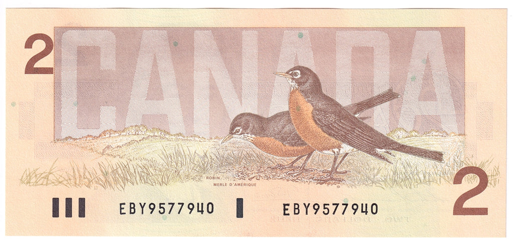 BC-55b-i 1986 Canada $2 Thiessen-Crow, EBY, Choice Uncirculated (CUNC63)