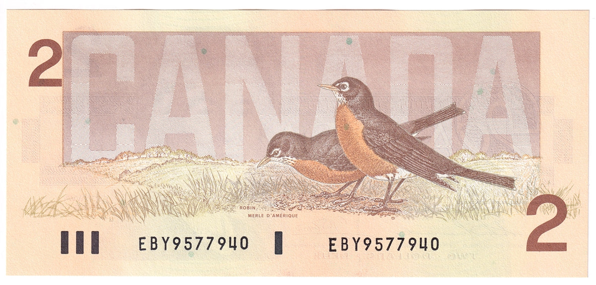 BC-55b-i 1986 Canada $2 Thiessen-Crow, EBY, Choice Uncirculated (CUNC63)