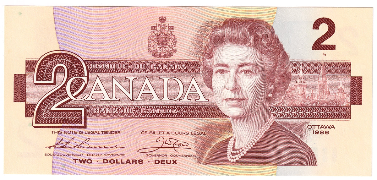 BC-55b-i 1986 Canada $2 Thiessen-Crow, EBY, Choice Uncirculated (CUNC63)