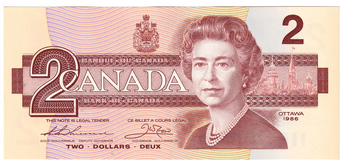 BC-55b-i 1986 Canada $2 Thiessen-Crow, EBY, Uncirculated (MS60)
