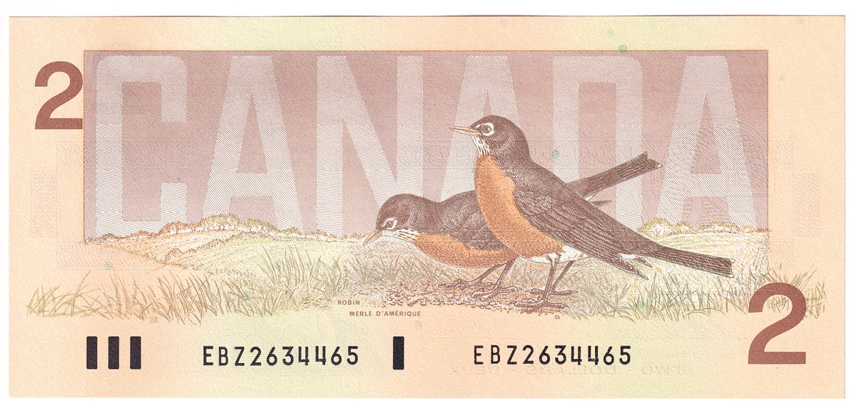 BC-55b-i 1986 Canada $2 Thiessen-Crow, EBZ, Choice Uncirculated (CUNC63)