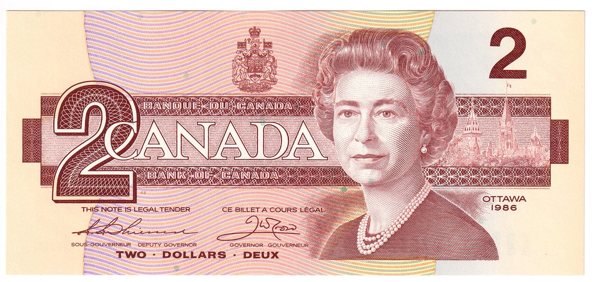 BC-55b-i 1986 Canada $2 Thiessen-Crow, EBZ, Choice Uncirculated (CUNC63)