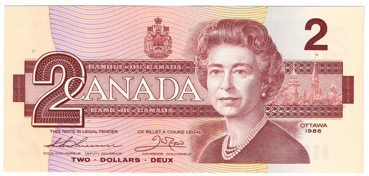 BC-55b-i 1986 Canada $2 Thiessen-Crow, EGF, Choice Uncirculated (CUNC63)