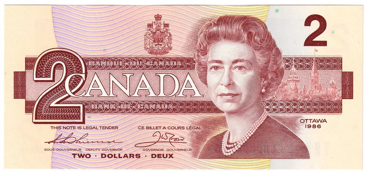 BC-55b-i 1986 Canada $2 Thiessen-Crow, EGH, Choice Uncirculated (CUNC63)