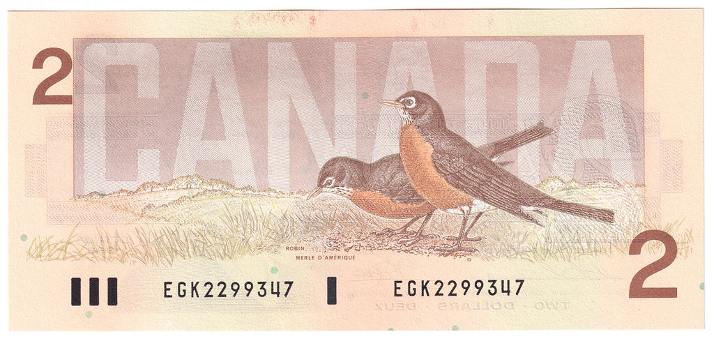 BC-55b-i 1986 Canada $2 Thiessen-Crow, EGK, Uncirculated (MS60)