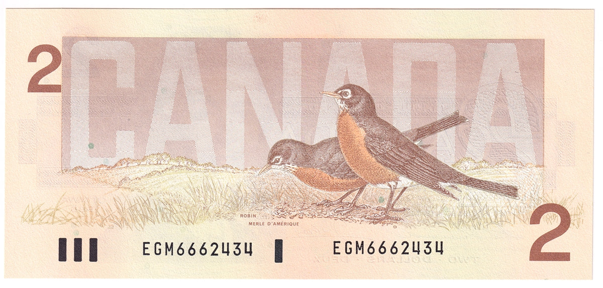 BC-55b-i 1986 Canada $2 Thiessen-Crow, EGM, Choice Uncirculated (CUNC63)