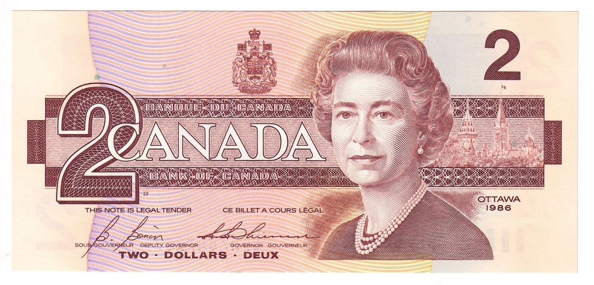 BC-55c 1986 Canada $2 Bonin-Thiessen, CBH, Uncirculated (MS60)