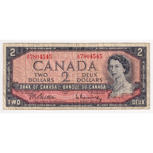 BC-38b 1954 Canada $2 Beattie-Rasminsky, A/R, Circ