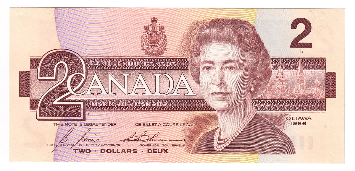 BC-55c 1986 Canada $2 Bonin-Thiessen, CBI, Choice Uncirculated (CUNC63)