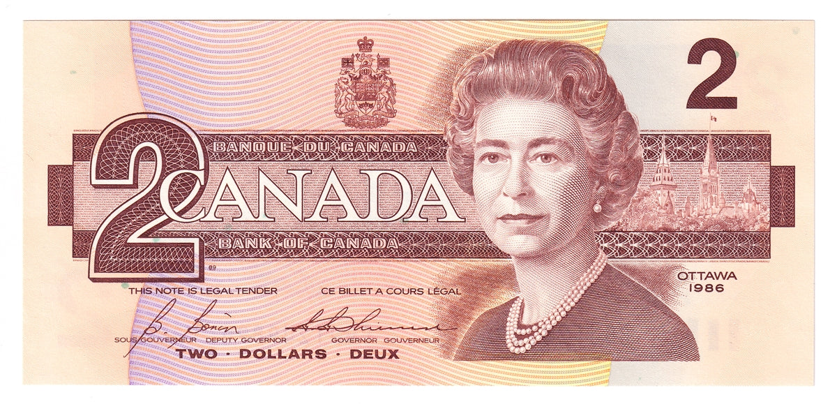 BC-55c 1986 Canada $2 Bonin-Thiessen, CBJ, Choice Uncirculated (CUNC63)