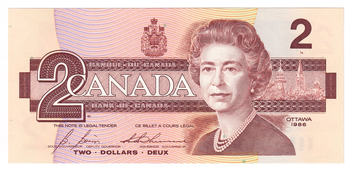 BC-55c 1986 Canada $2 Bonin-Thiessen, CBK, Choice Uncirculated (CUNC63)