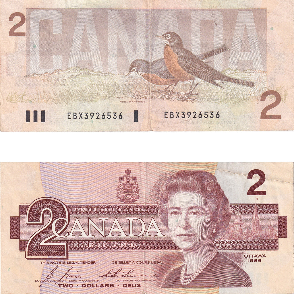 BC-55cA-i 1986 Canada $2 Bonin-Thiessen, EBX, Extra Fine (EF40)