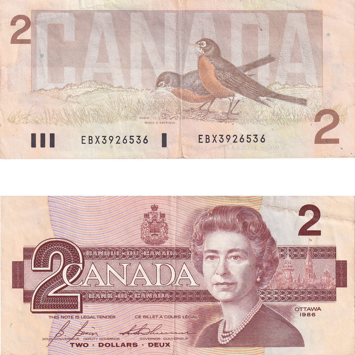 BC-55cA-i 1986 Canada $2 Bonin-Thiessen, EBX, Extra Fine (EF40)