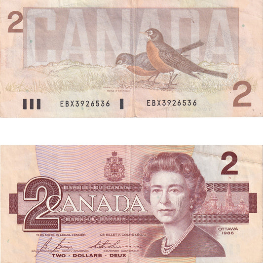 BC-55cA-i 1986 Canada $2 Bonin-Thiessen, EBX, Extra Fine (EF40)