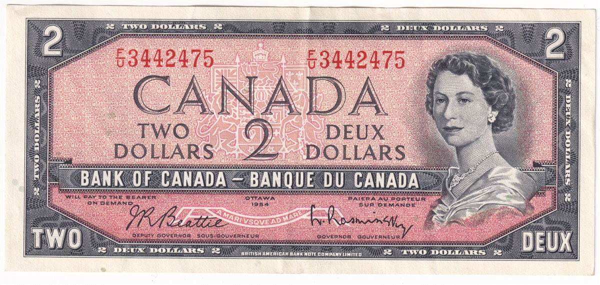 BC-38b 1954 Canada $2 Beattie-Rasminsky, F/U, VF-EF (VF30)