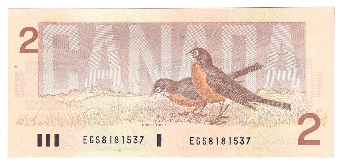 BC-55c-i 1986 Canada $2 Bonin-Thiessen, EGS, Choice Uncirculated (CUNC63)