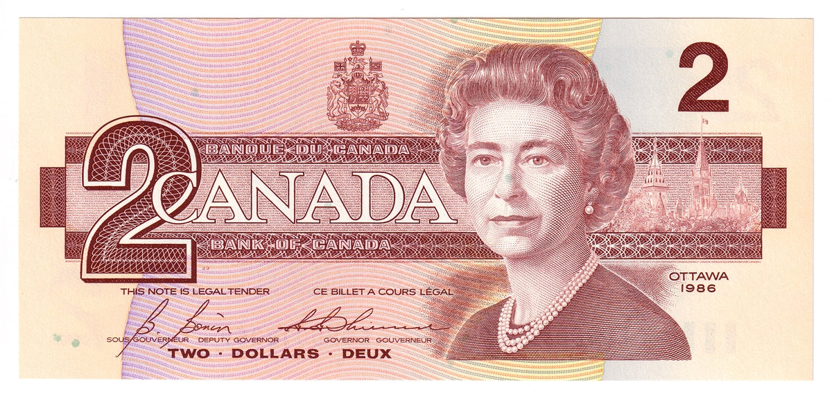 BC-55c-i 1986 Canada $2 Bonin-Thiessen, EGU, Choice Uncirculated (CUNC63)