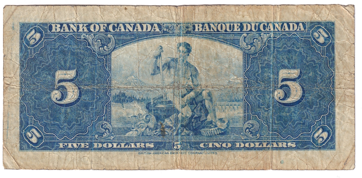 BC-23b 1937 Canada $5 Gordon-Towers, H/C, Very Good (VG8)