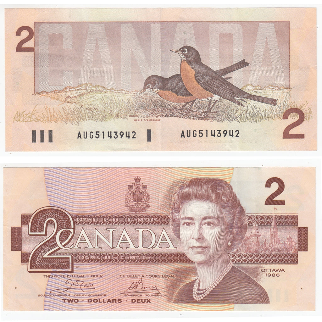 BC-55a 1986 Canada $2 Crow-Bouey, AUG, VF-EF (VF30)