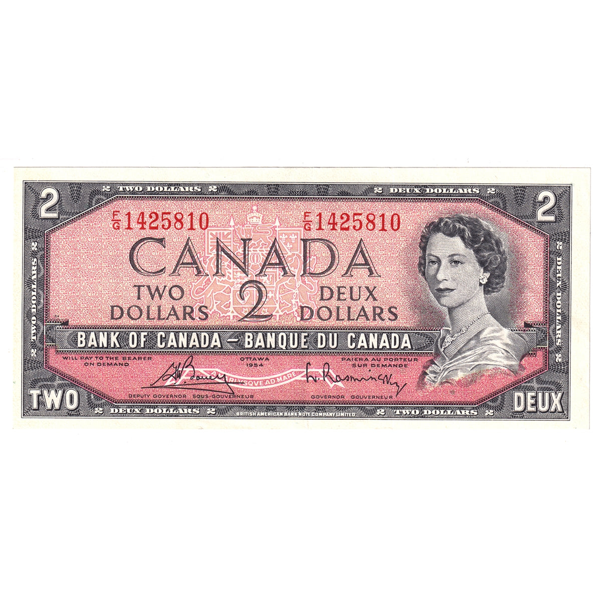 BC-38c 1954 Canada $2 Bouey-Rasminsky, F/G, EF-AU (EF45)