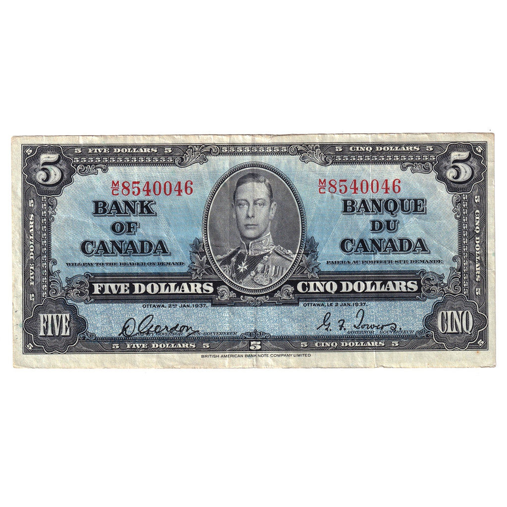BC-23b 1937 Canada $5 Gordon-Towers, M/C, Very Fine (VF20)