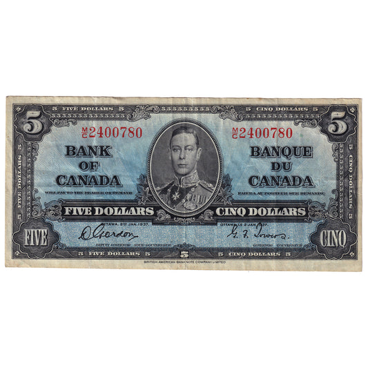 BC-23b 1937 Canada $5 Gordon-Towers, M/C, VF-EF