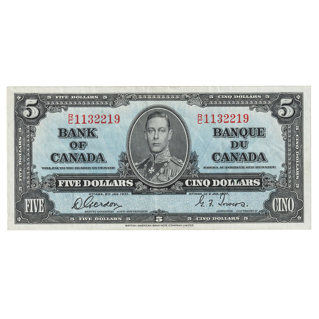 BC-23b 1937 Canada $5 Gordon-Towers, R/C, VF-EF (VF30)