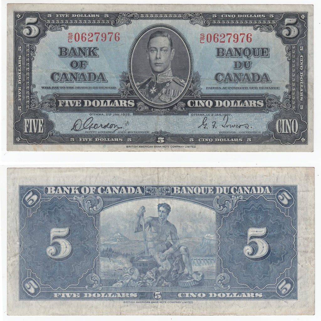 BC-23b 1937 Canada $5 Gordon-Towers, S/C, VF