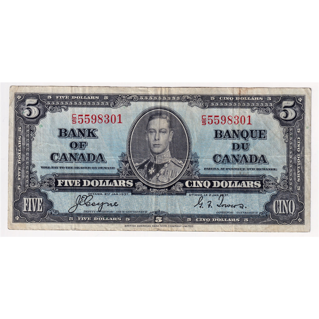 BC-23c 1937 Canada $5 Coyne-Towers, C/S, F-VF (F15)