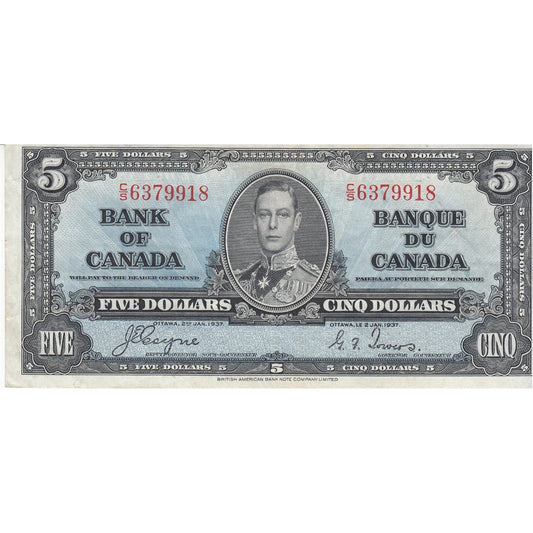 BC-23c 1937 Canada $5 Coyne-Towers, C/S, VF-EF (VF30)