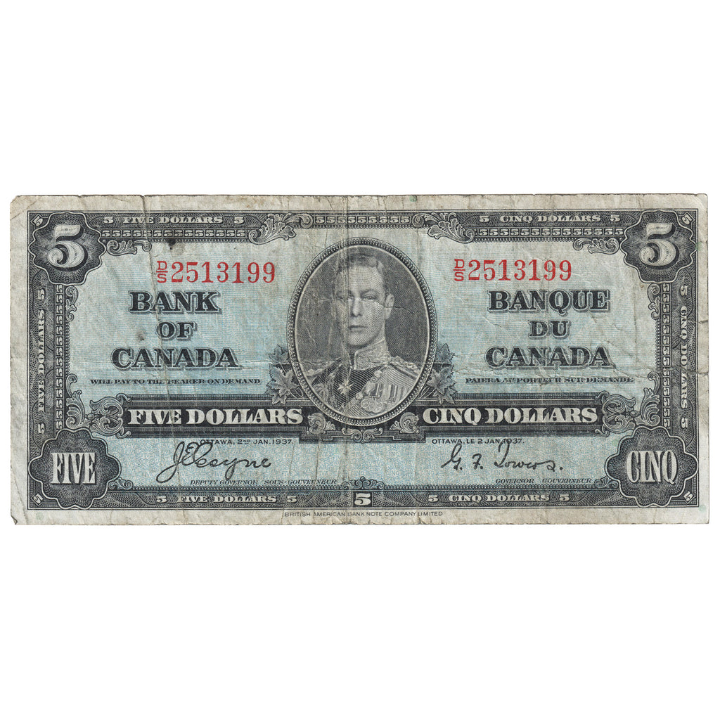 BC-23c 1937 Canada $5 Coyne-Towers, D/S, F