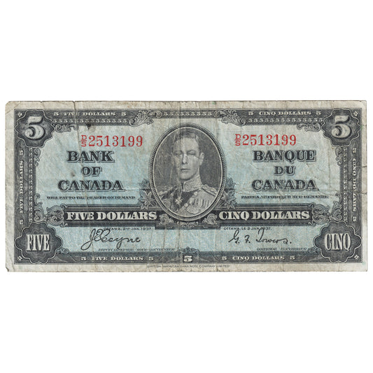 BC-23c 1937 Canada $5 Coyne-Towers, D/S, F