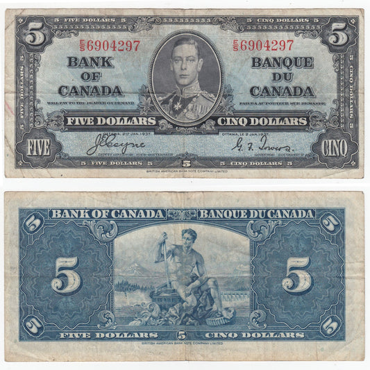 BC-23c 1937 Canada $5 Coyne-Towers, E/S, VF