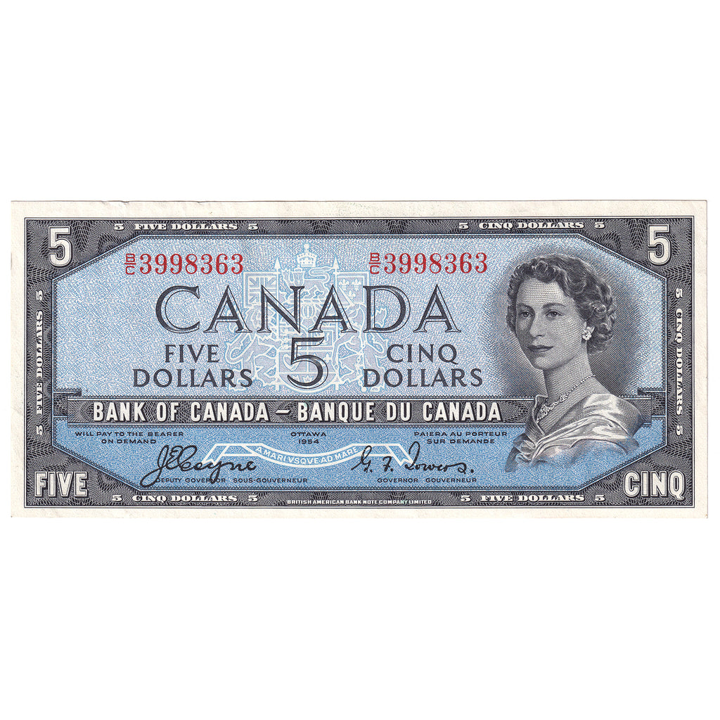 BC-31a 1954 Canada $5 Coyne-Towers, Devil's Face, B/C, Almost Uncirculated (AU50)
