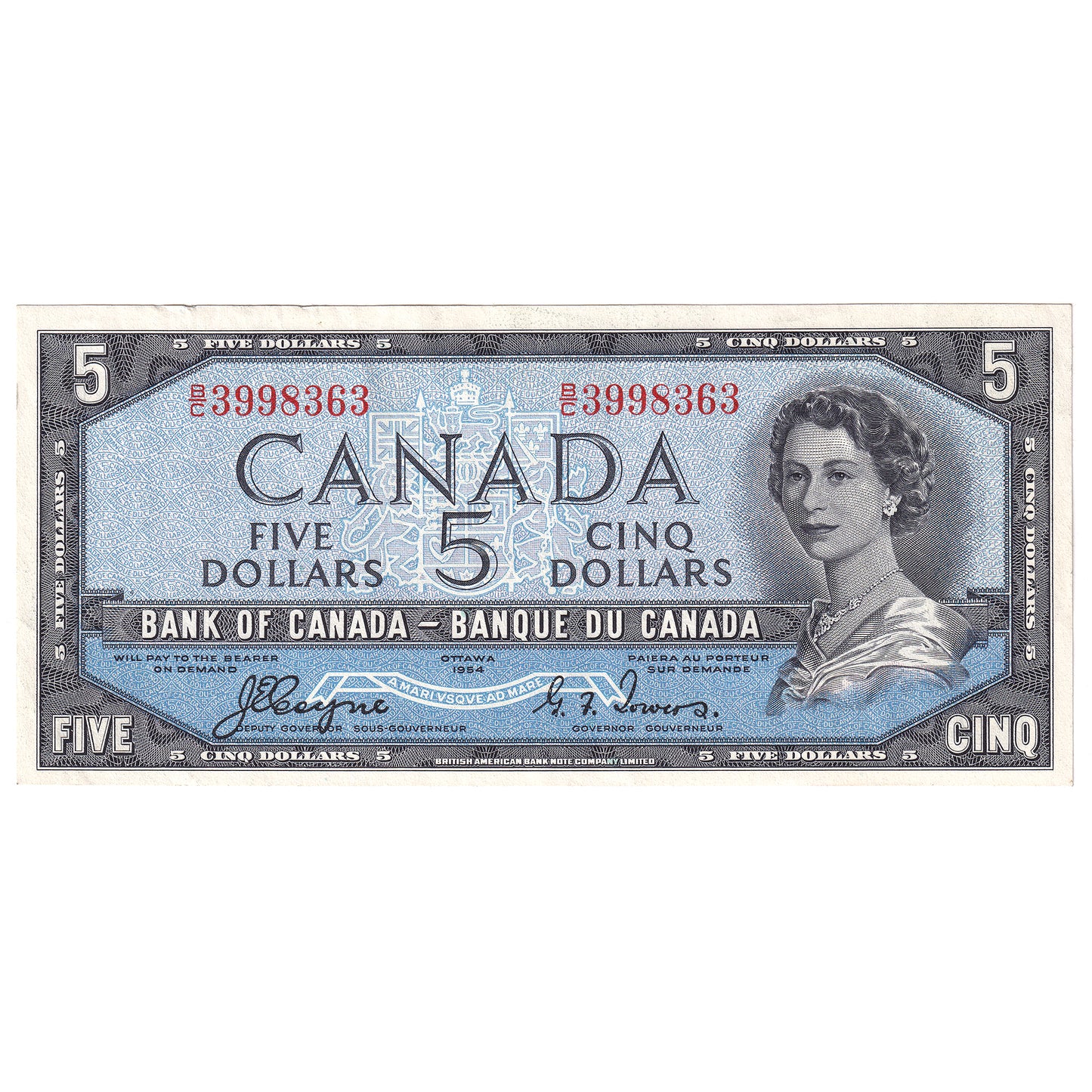 BC-31a 1954 Canada $5 Coyne-Towers, Devil's Face, B/C, Almost Uncirculated (AU50)