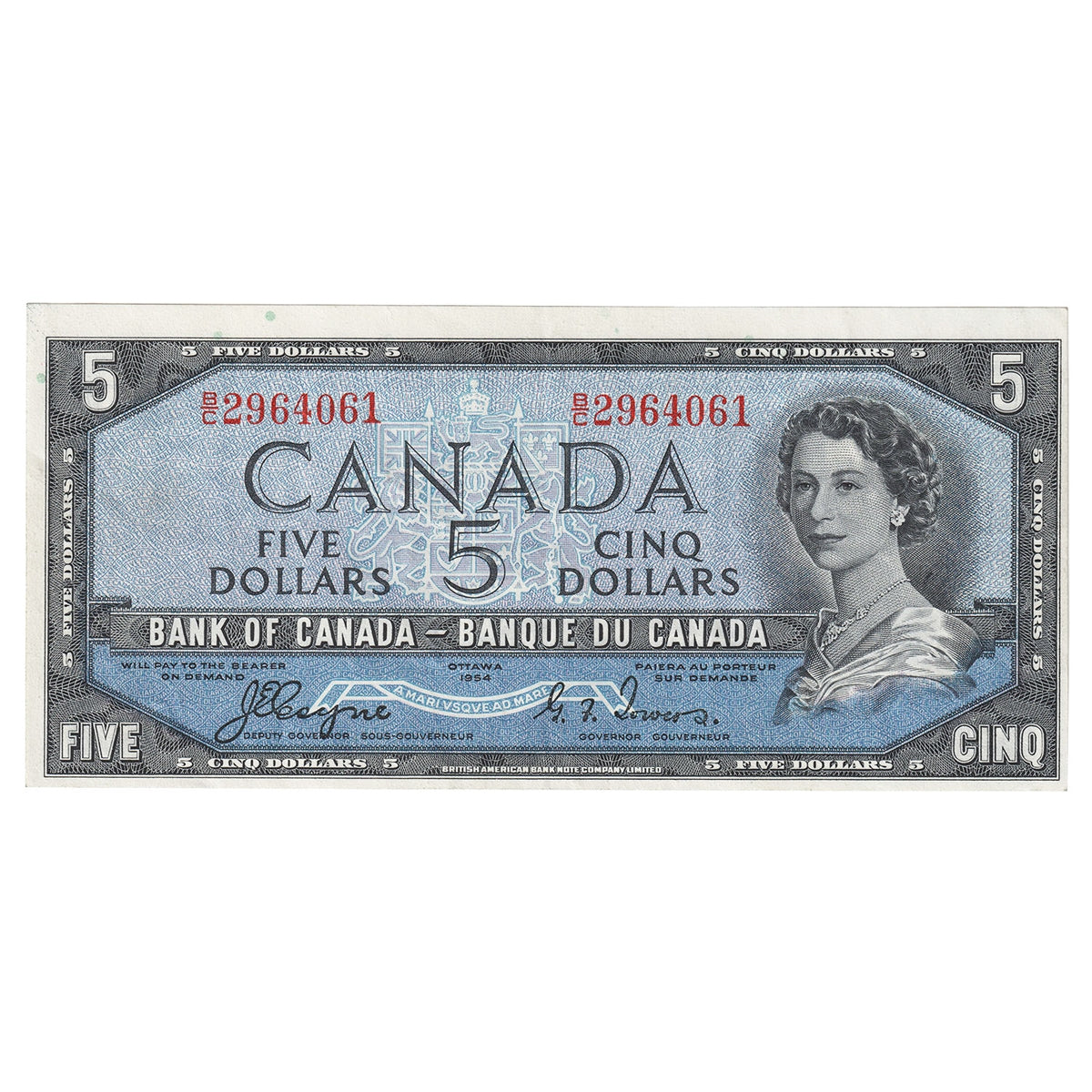 BC-31a 1954 Canada $5 Coyne-Towers, Devil's Face, B/C, VF-EF (VF30)