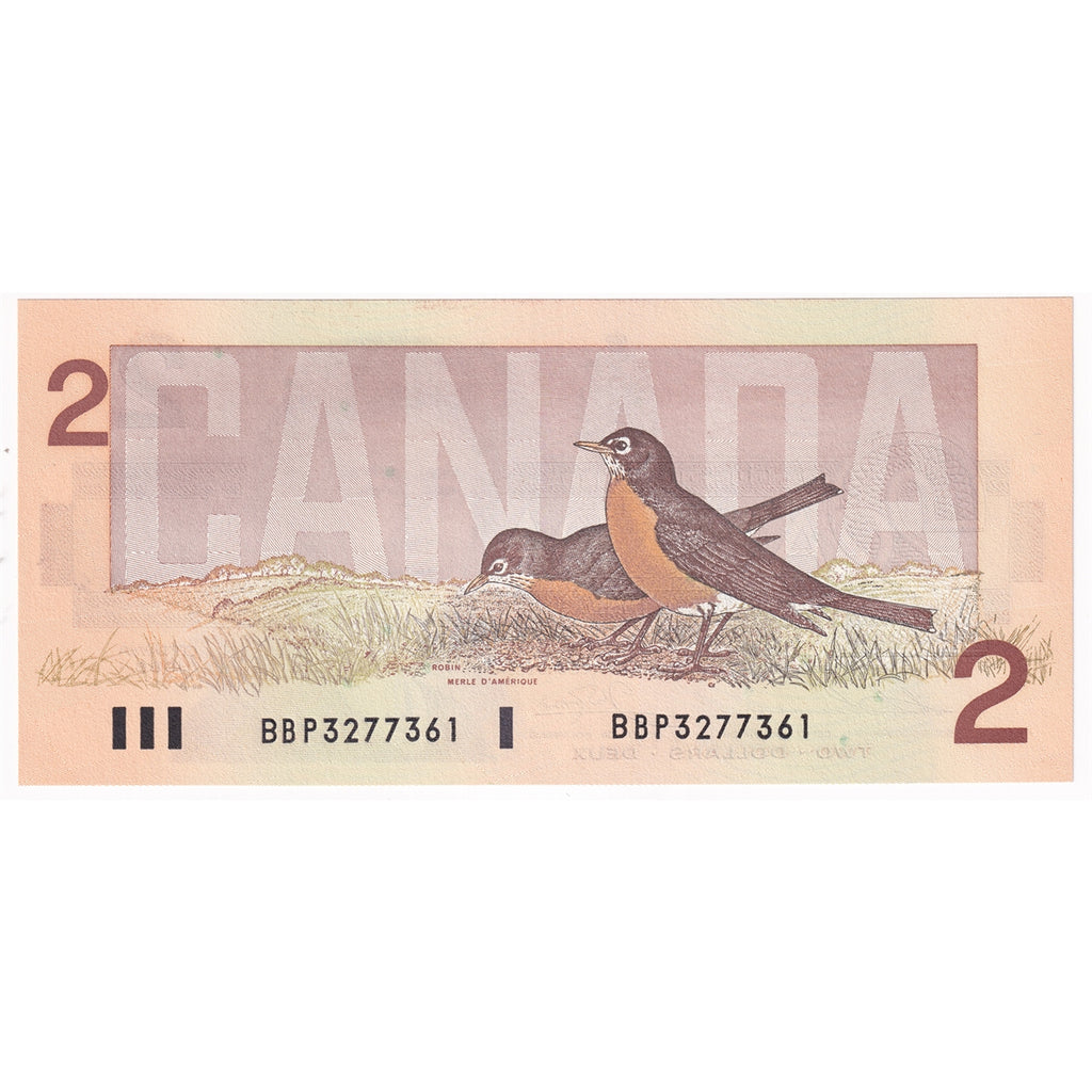 BC-55b 1986 Canada $2 Thiessen-Crow, Large BBP, Choice Uncirculated (CUNC63)