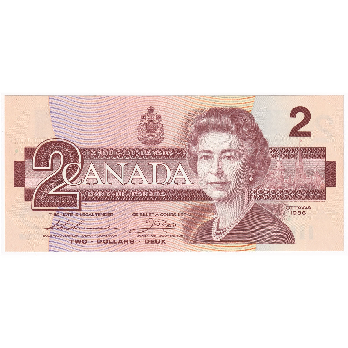 BC-55b 1986 Canada $2 Thiessen-Crow, Large BBP, Choice Uncirculated (CUNC63)