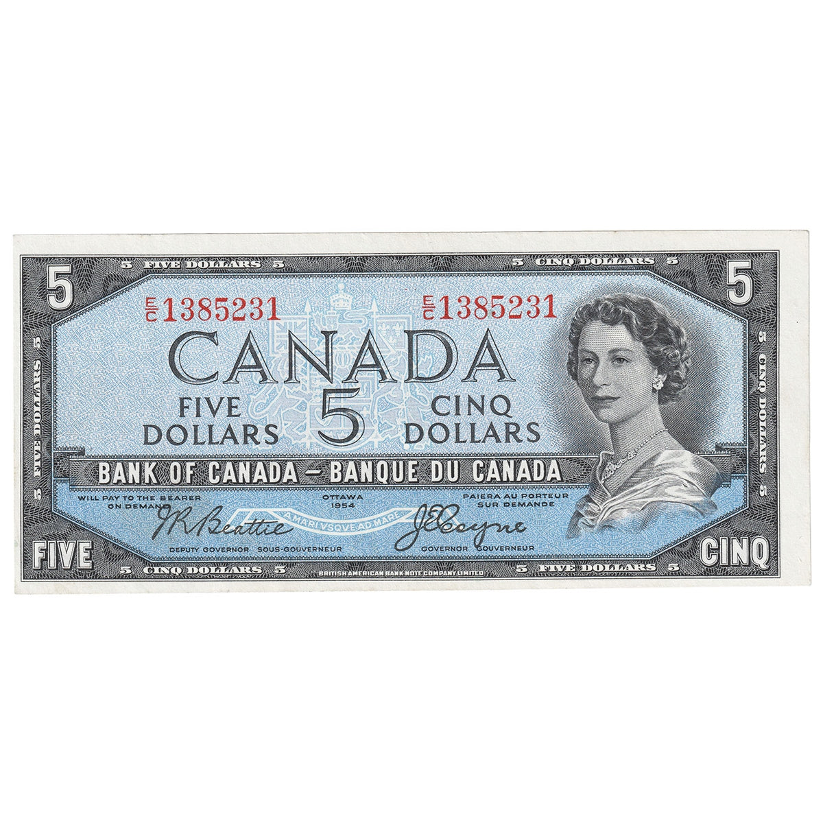 BC-31b 1954 Canada $5 Beattie-Coyne, Devil's Face, E/C, AU-UNC (AU55)