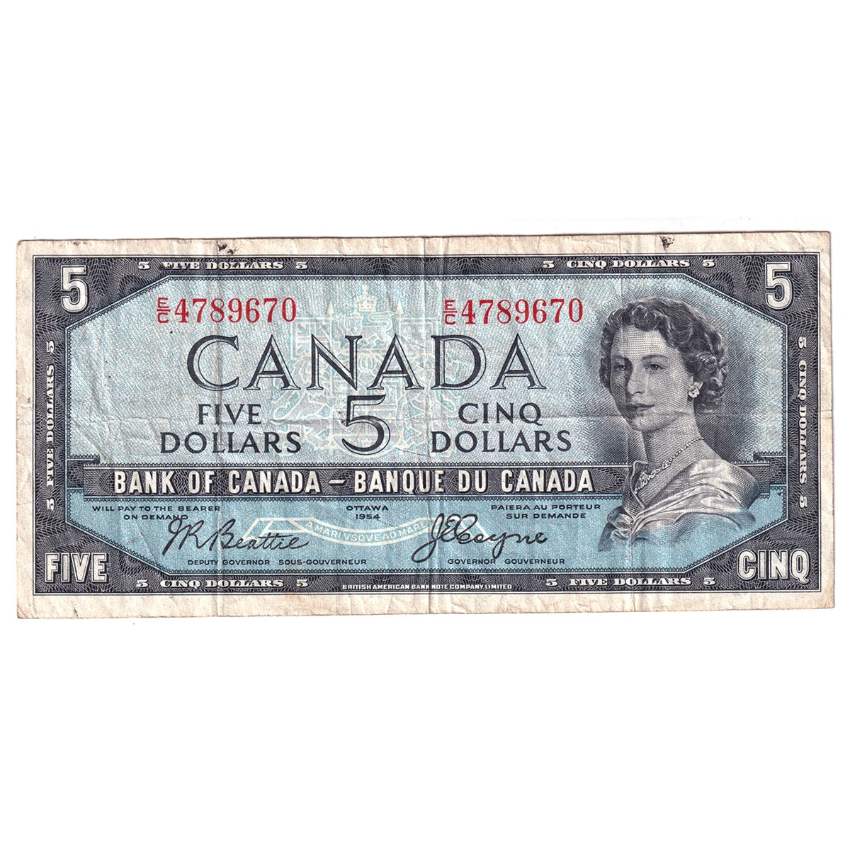 BC-31b 1954 Canada $5 Beattie-Coyne, Devil's Face, E/C, F-VF (F15)