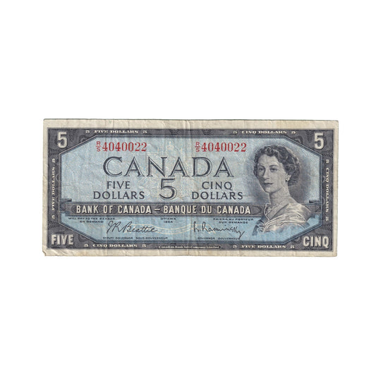 BC-39b 1954 Canada $5 Beattie-Rasminsky, R/S, F-VF