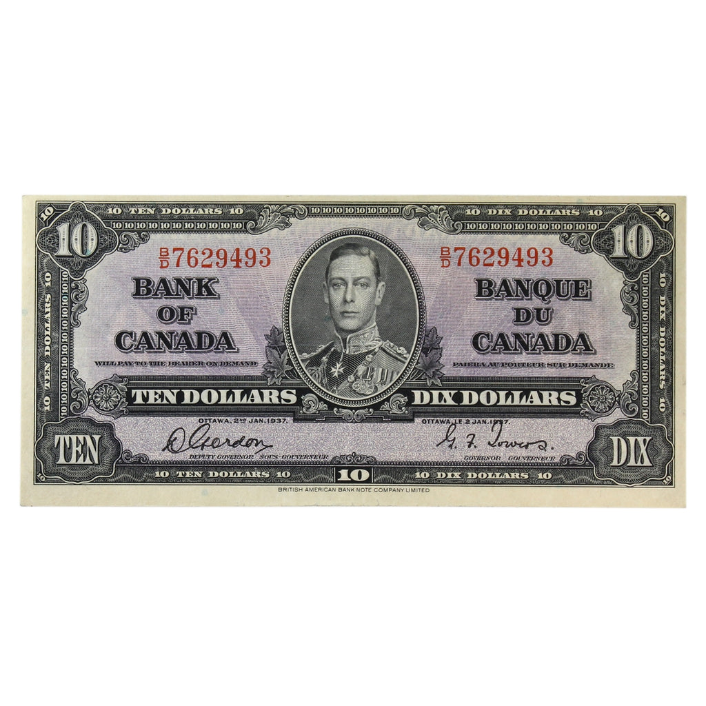BC-24b 1937 Canada $10 Gordon-Towers, B/D, Extra Fine (EF40)
