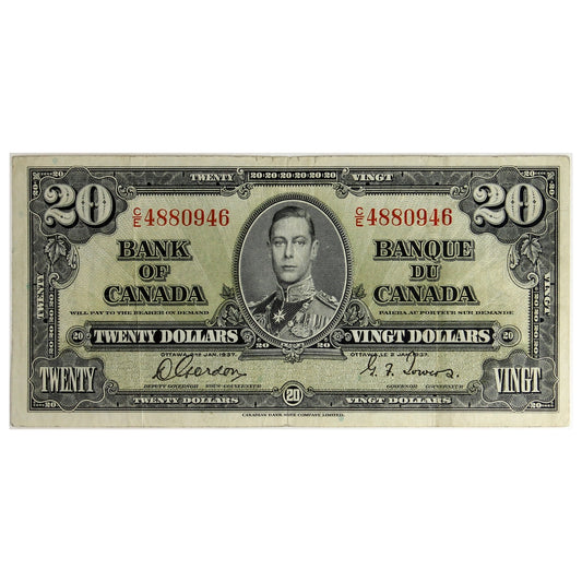 BC-25b 1937 Canada $20 Gordon-Towers, C/E, VF
