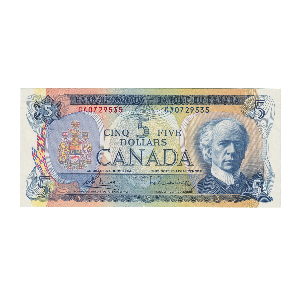 BC-48a 1972 Canada $5 Bouey-Rasminsky, CA, Uncirculated (MS60)