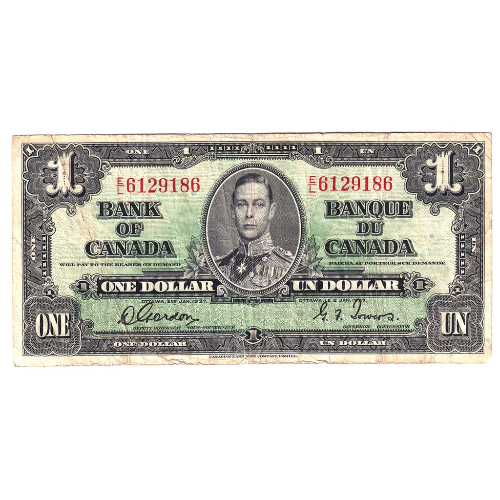 BC-21c 1937 Canada $1 Gordon-Towers, E/L, Circ