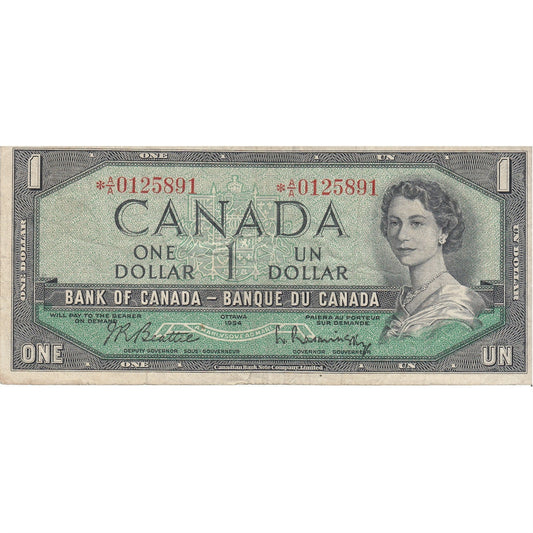 BC-37bA 1954 Canada $1 Beattie-Rasminsky, *A/A, F-VF