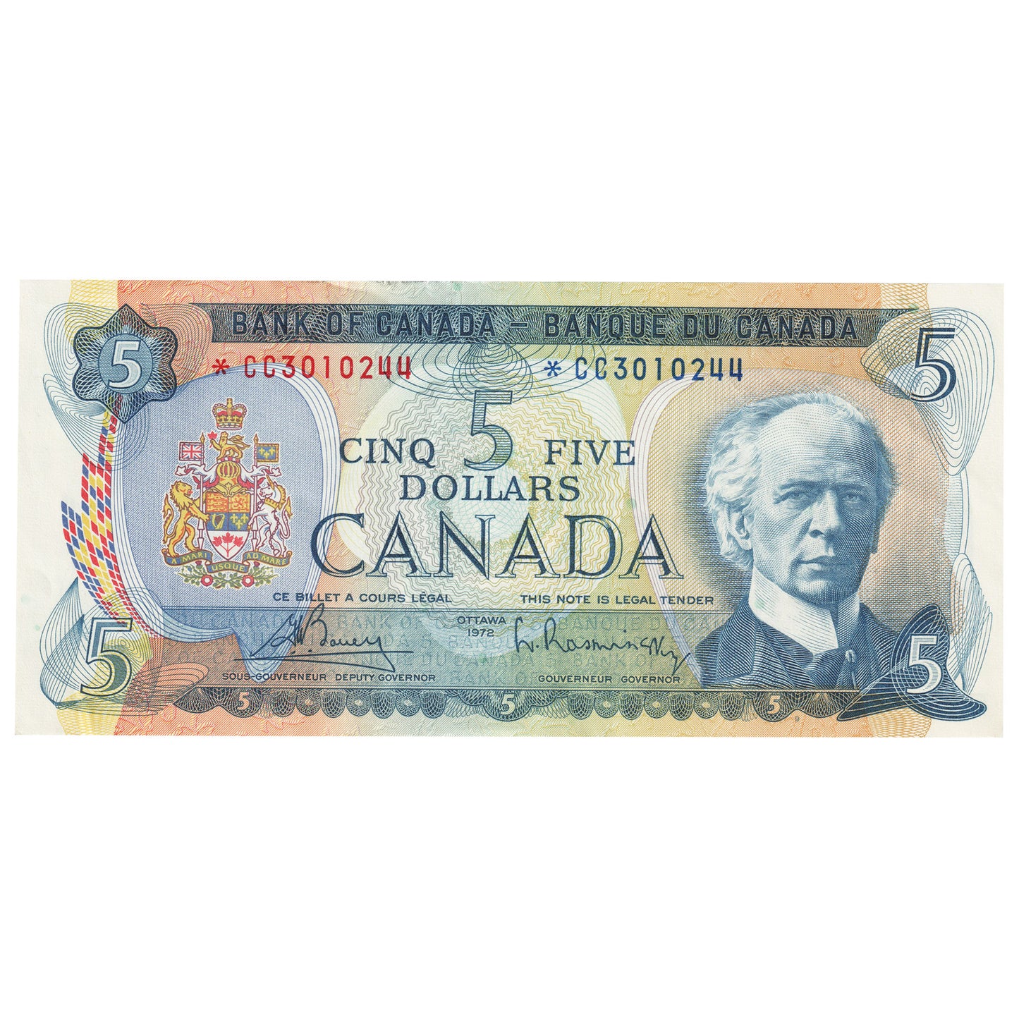 BC-48aA 1972 Canada $5 Bouey-Rasminsky, *CC, EF-AU (EF45)